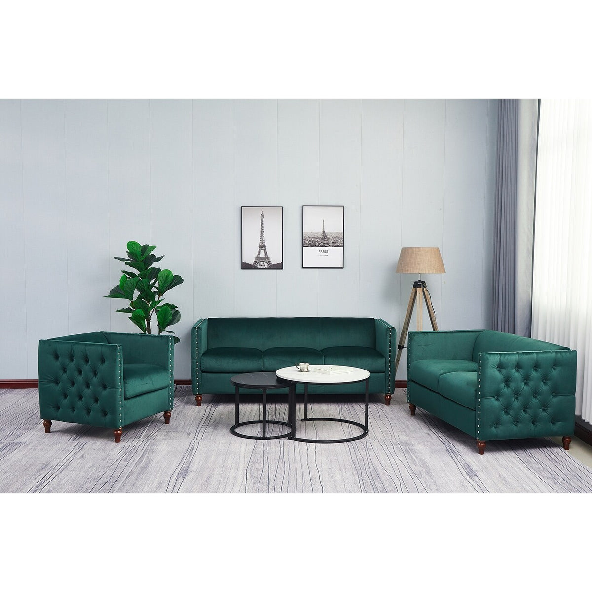 Beige 3-PC Nail Head Livingroom Set L16491