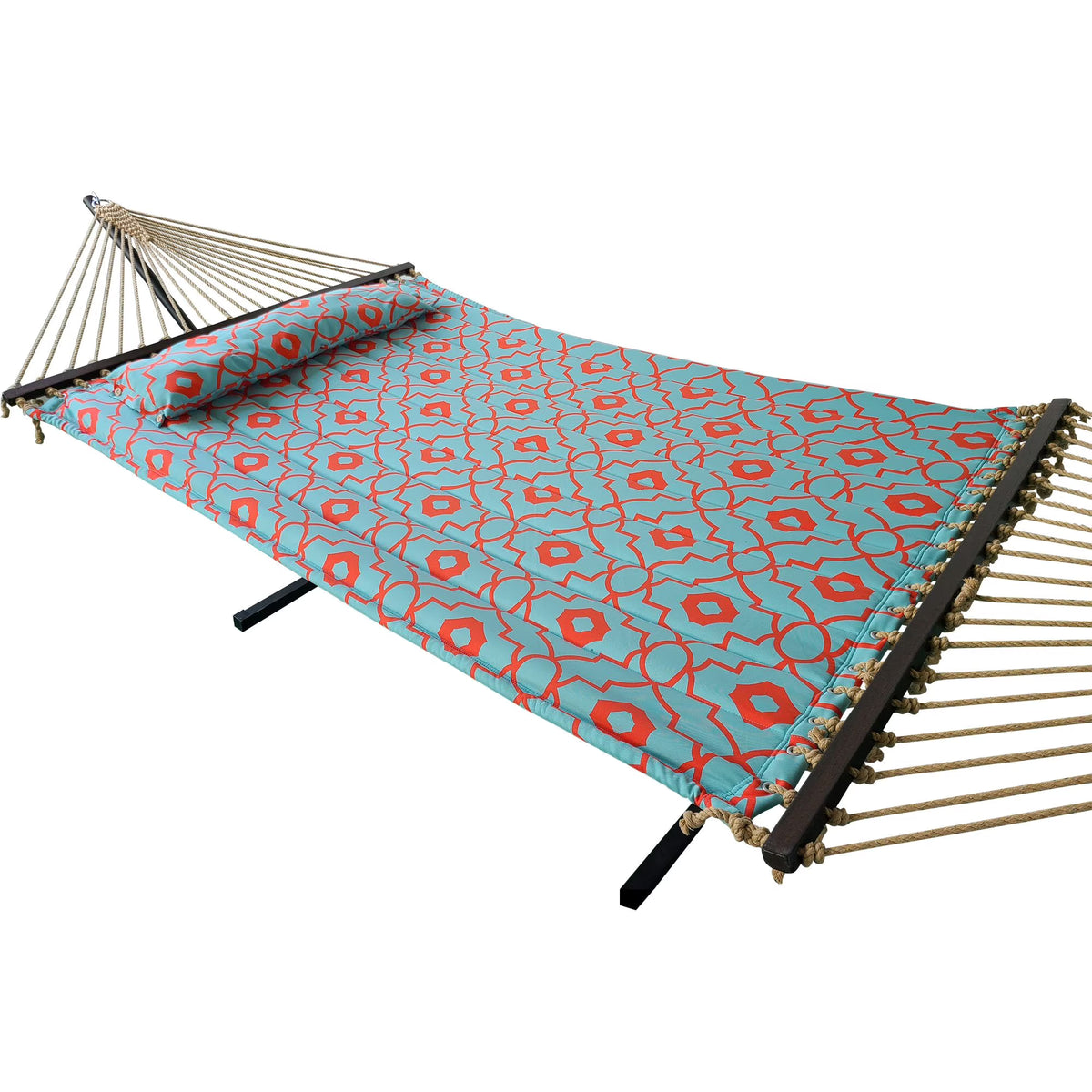 Coral and Spa Blue Quilted 2 Person Hammock K166677
