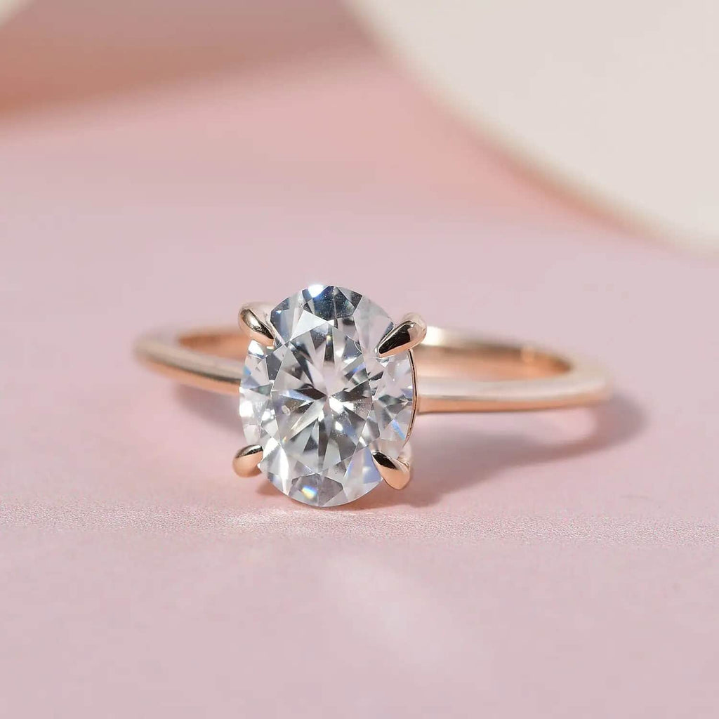 Moissanite Oval 10K Rose Gold Solitaire Ring Size 9 Ct 1.64 B2741