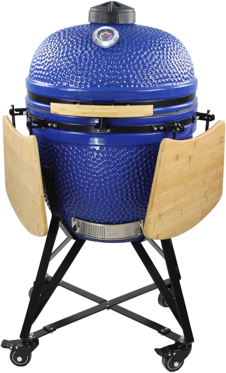 Red 21 Large Ceramic Kamado Grill Cooker with Trolley V54855