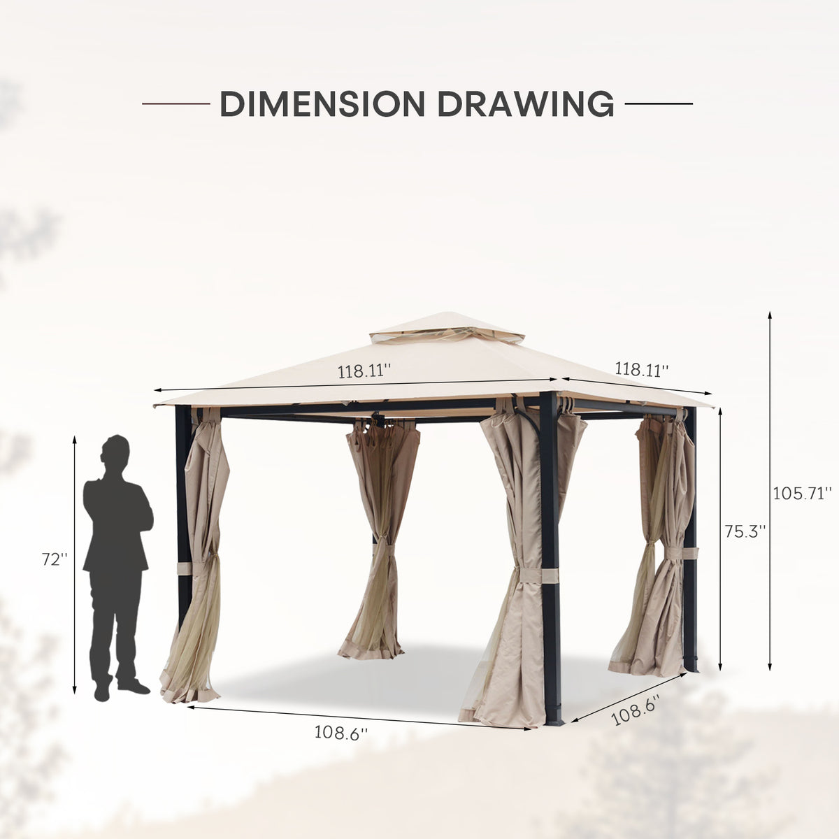 10 x 10 Outdoor Polyester Gazebo with Mosquito Netting and Privacy Curtains B84736