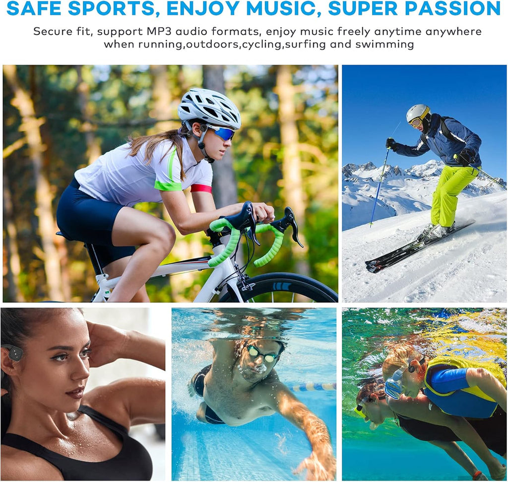Waterproof Bone Conduction Headphones IPX8 Open-Ear 8GB MP3 Player Wireless Bluetooth Sports Headphones with Noise Cancelling MIC O13174