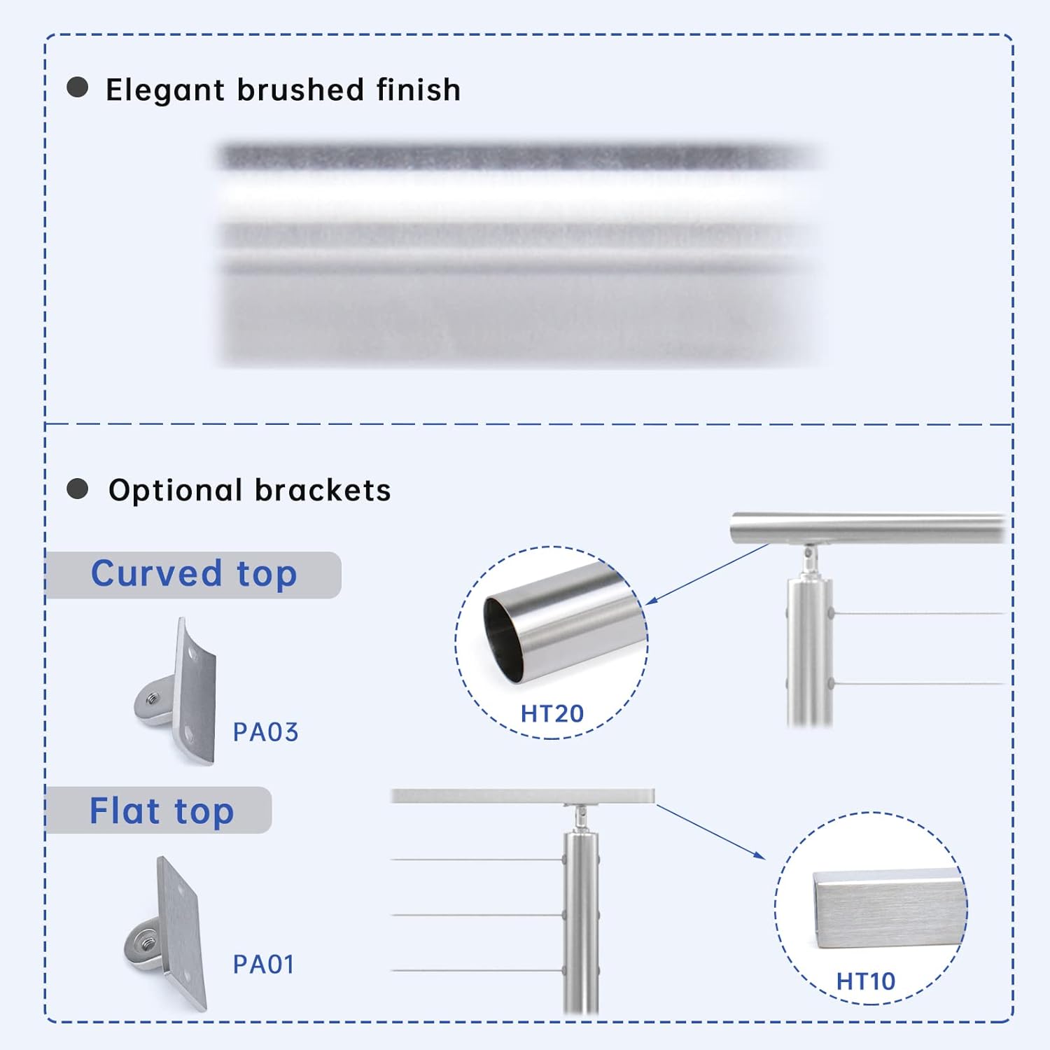 2Pack Stainless Steel Cable Railing Post Round 36x2.36 Surface Mount B8788