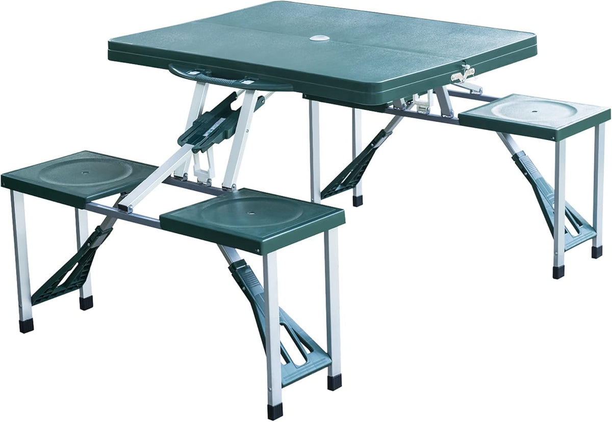 Blue 4-Seats Aluminum Fold Up Picnic Table Set with Four Chairs D138