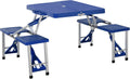 Blue 4-Seats Aluminum Fold Up Picnic Table Set with Four Chairs D138