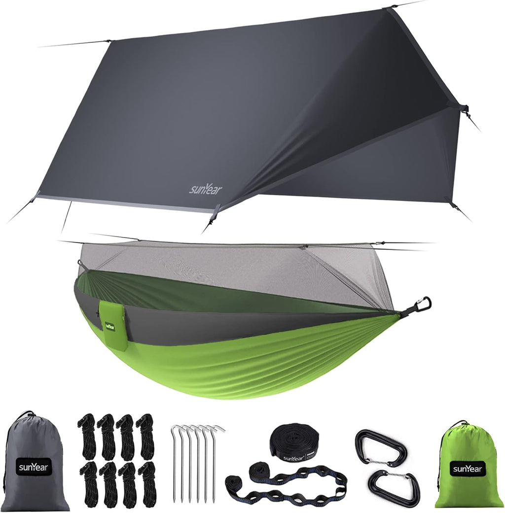 Portable Double Hammock with Net, 2 Person Hammock Tent with Straps J947