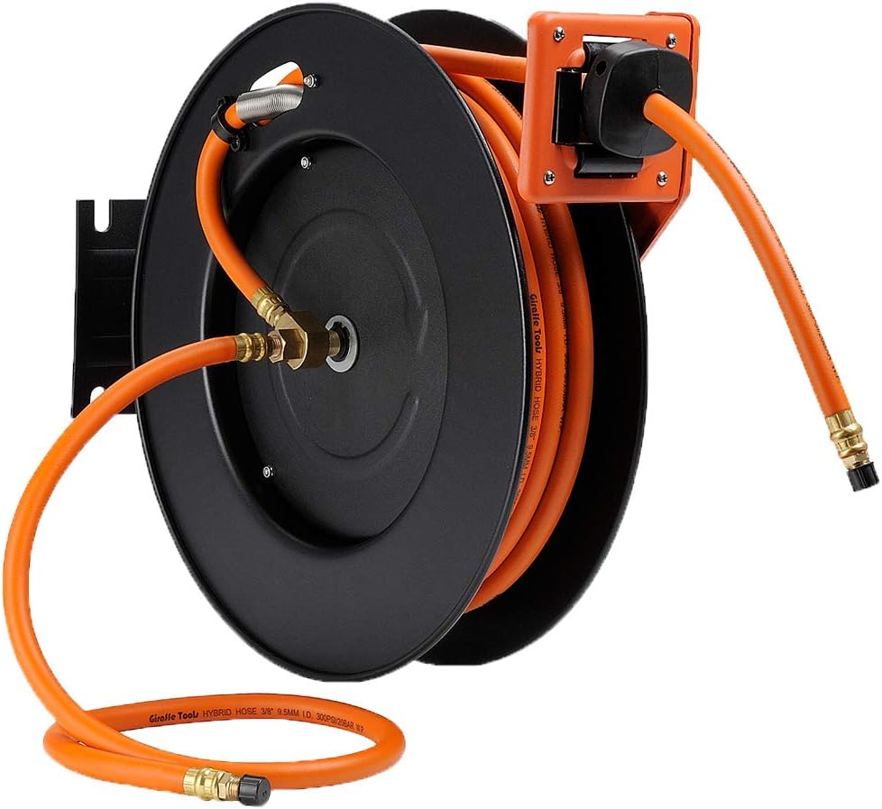 Retractable Air Hose Reel with 3/8 in. x 25 ft Hybrid Hose, 300 PSI Wall Mounted, Pack of 2 S6484