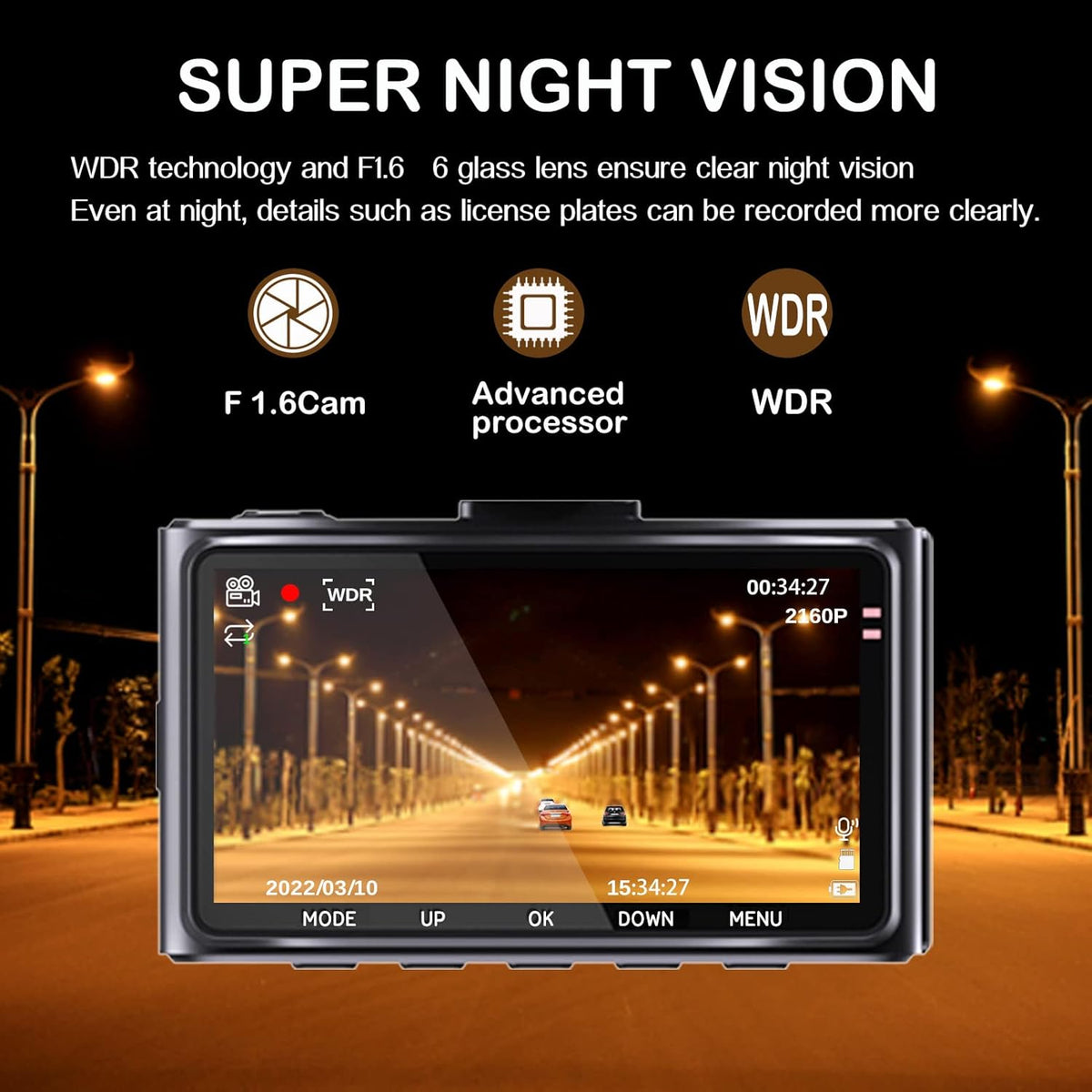 4K Dash Cam with WiFi, 3" IPS Screen, 170° Wide Angle, Parking Monitor Z471989