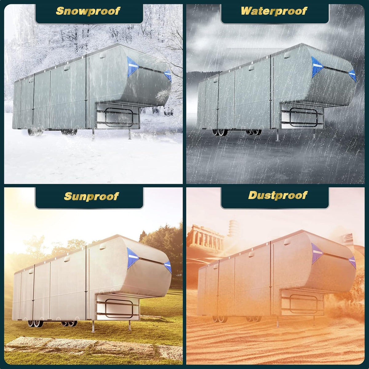 5th Wheel RV Trailer Cover with 4 Tire Covers & Windproof Straps W451495