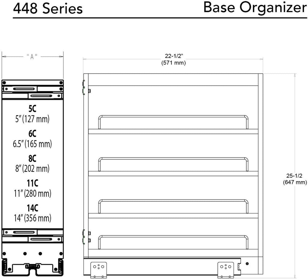 11 Inch Base Cabinet Pullout Storage Organizer with Adjustable Wood Shelves and Chrome Rails A96856