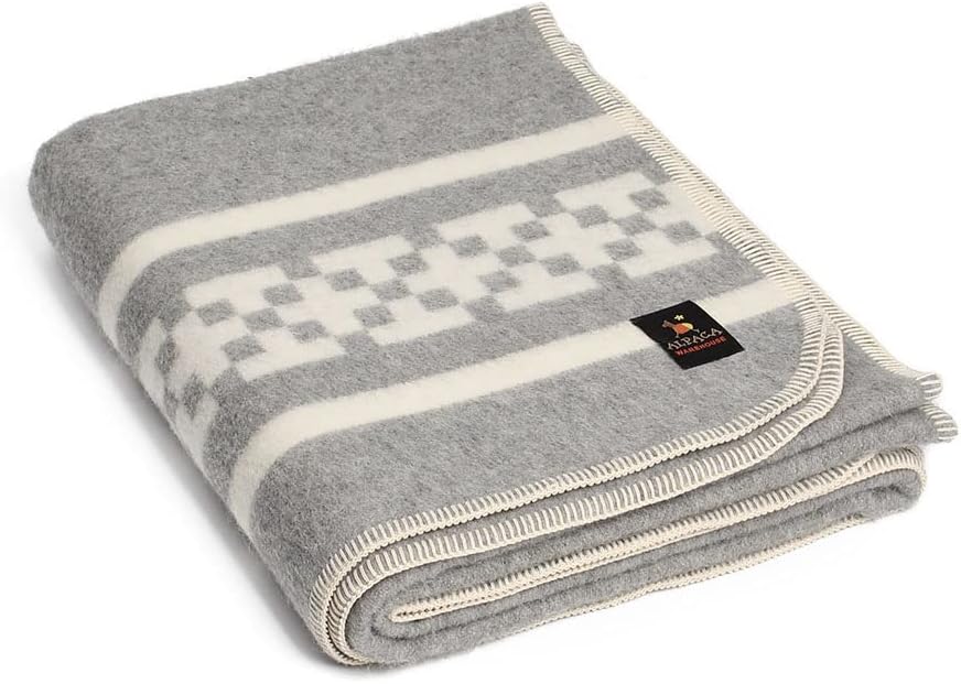 Navy Blue Soft Gray Queen Alpaca Wool Blanket X477