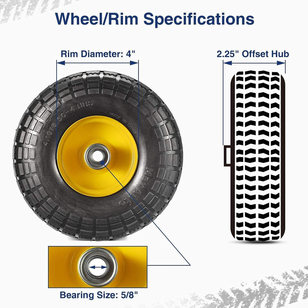 4 Pack 10 Inch Solid Rubber Tyre Wheels with Yellow Steel Hub Q167917