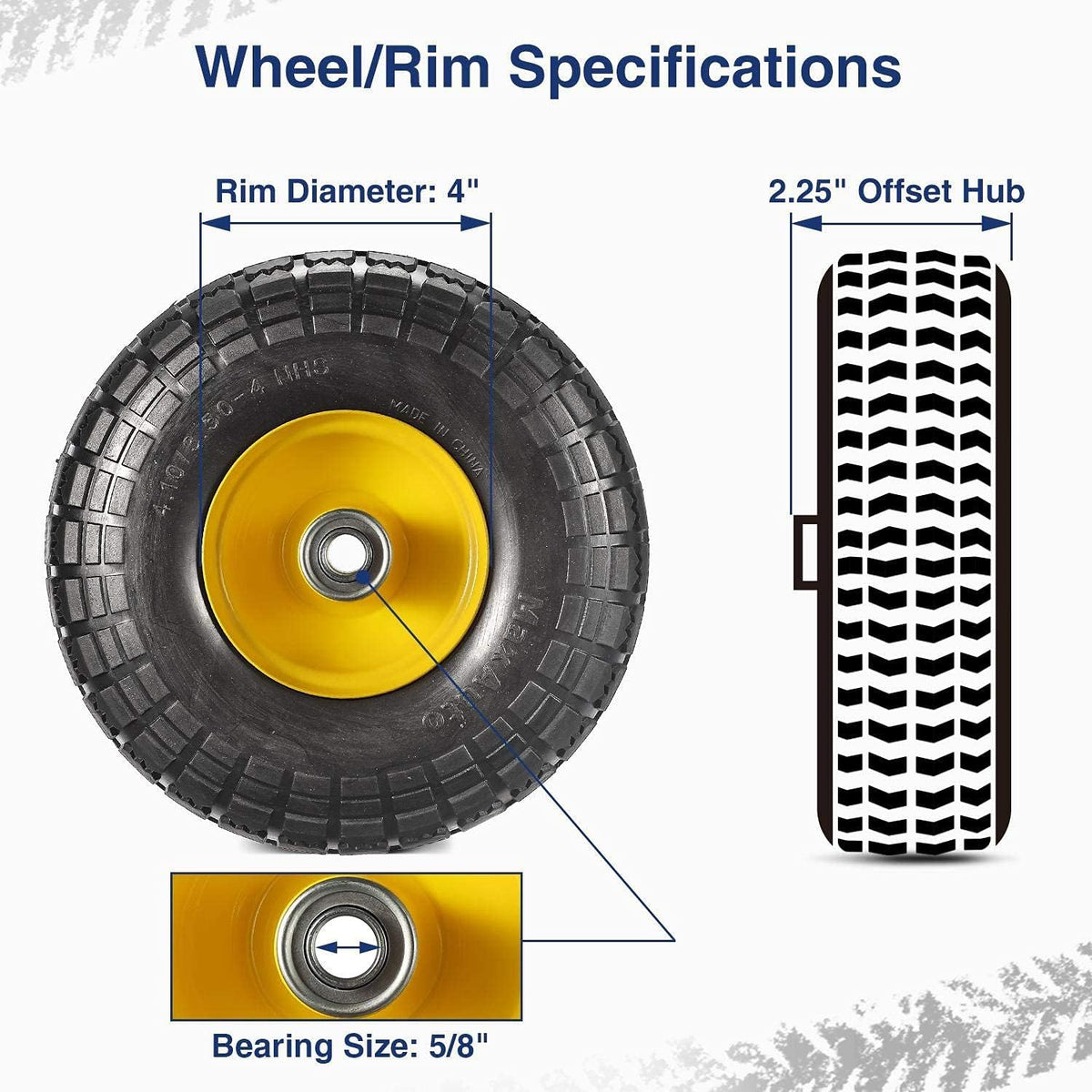 4 Pack 10 Inch Solid Rubber Tyre Wheels with Yellow Steel Hub Q167917