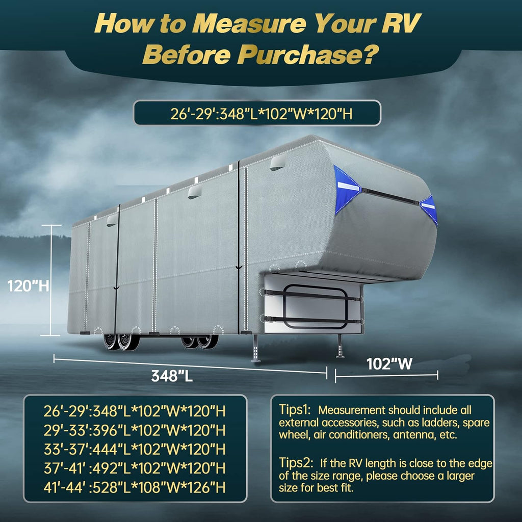 5th Wheel RV Trailer Cover with 4 Tire Covers & Windproof Straps W451495