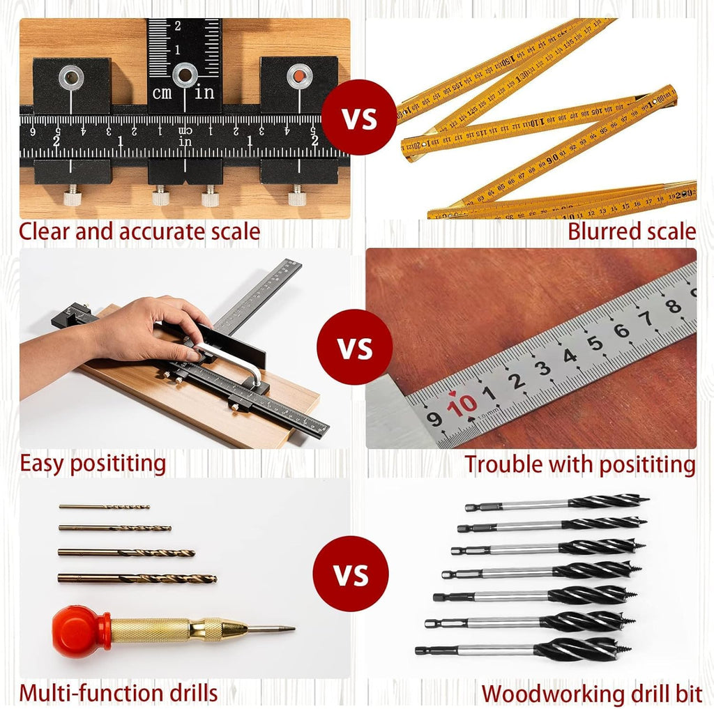 Cabinet Hardware Jig, Aluminum Alloy Handle Template Tool with Automatic Center Punch and 4 Drill Bits A107660