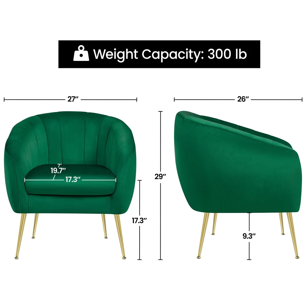 Green Channel Tufted Accent Armchair with Gold Metal Legs W284360