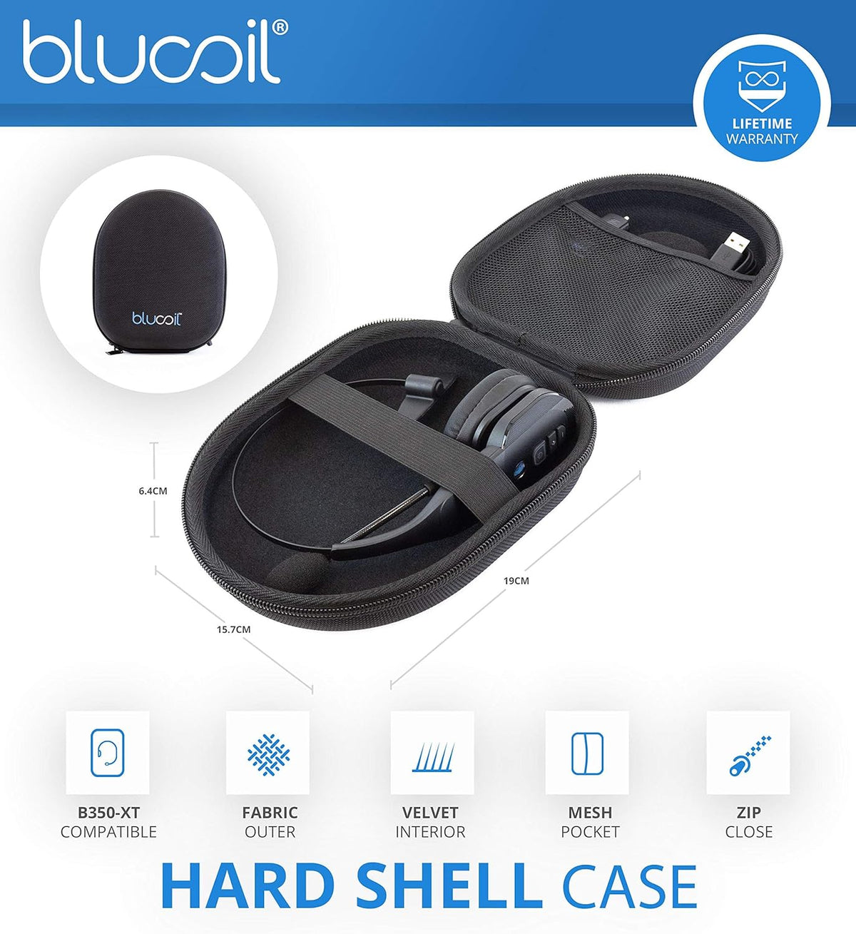 Noise Canceling Bluetooth Headset with Carrying Case and Replacement Ear Pads N10844