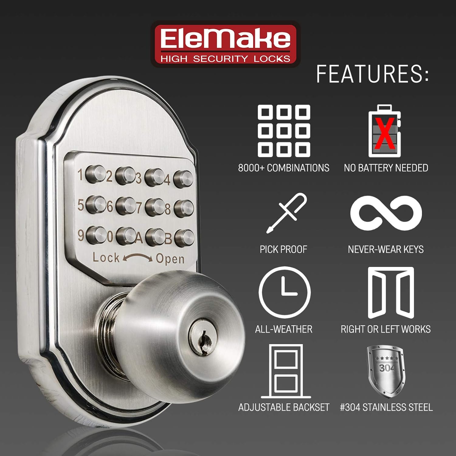 Keyless Entry Deadbolt Stainless Steel Digital Code Keypad Door Knob Weatherproof Pack of 2 T582