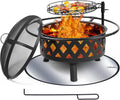 30 Inch Wood Burning Fire Pit with Cooking Grate, Mesh Lid & Poker M386