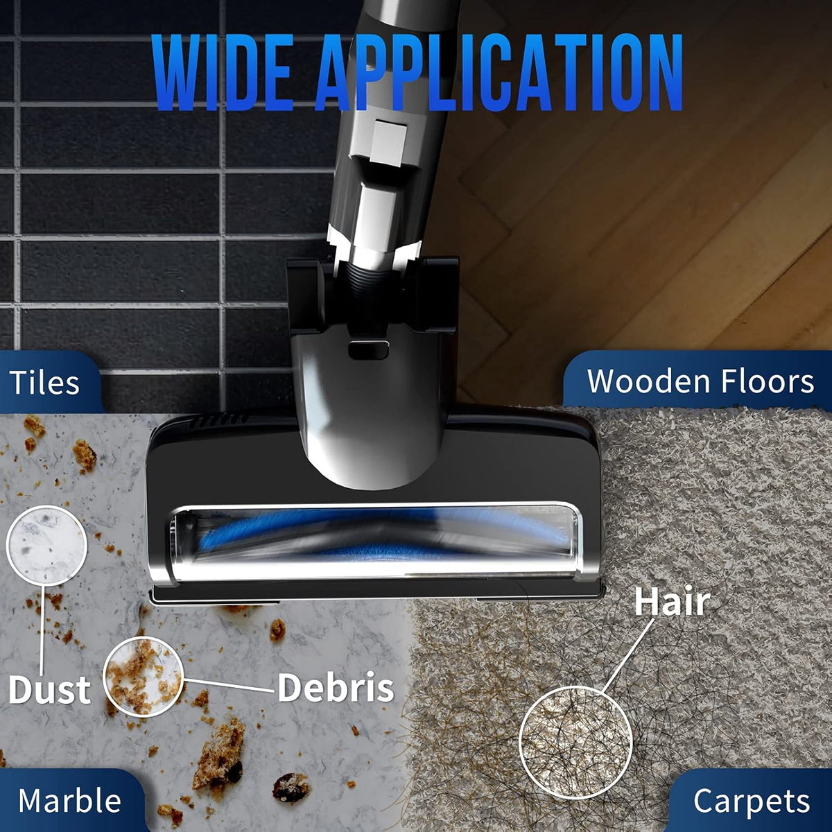 Cordless Stick Vacuum Cleaner with Headlight & Quadruple Filtration T576