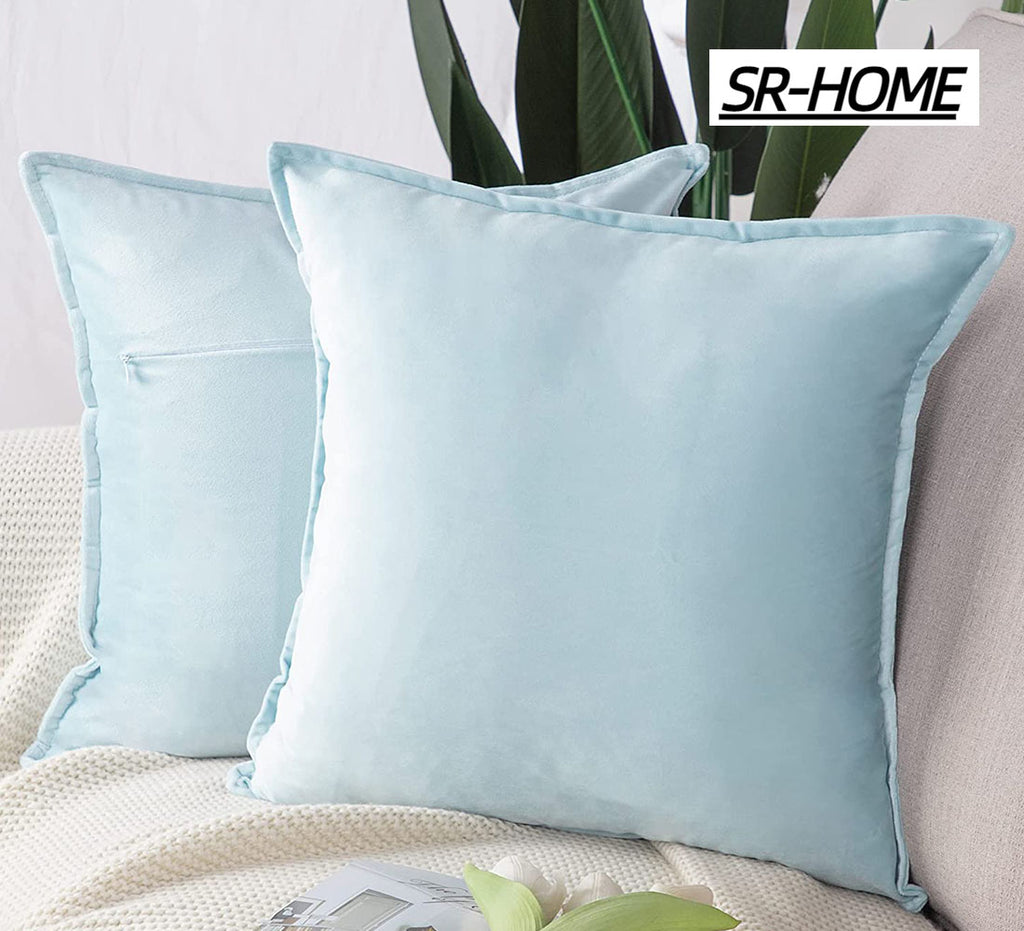 Set of 2 Velvet Decorative Throw Pillow Covers Square with Fringe Cushion Case K7030