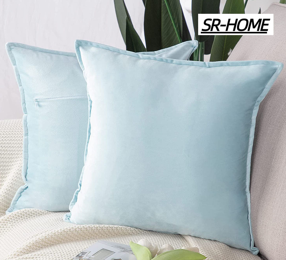 Set of 2 Velvet Decorative Throw Pillow Covers Square with Fringe Cushion Case K7030