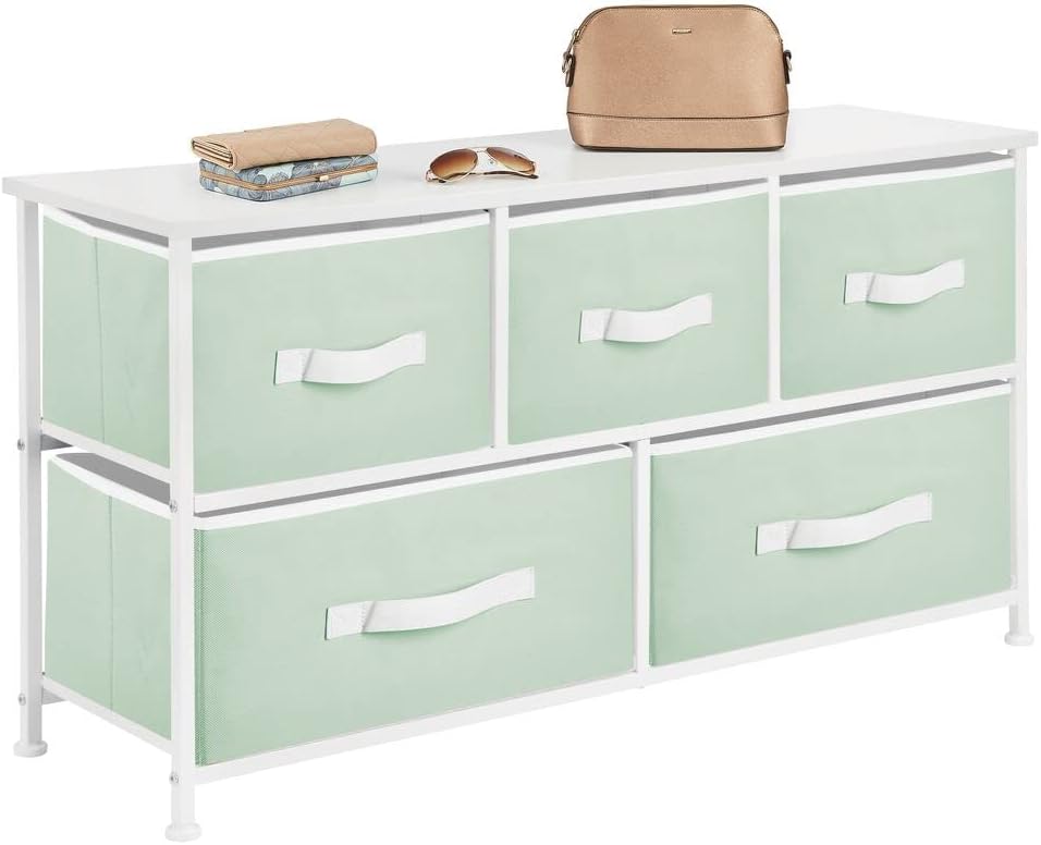 5 Removable Fabric Drawers Light Yellow White Storage Dresser E108
