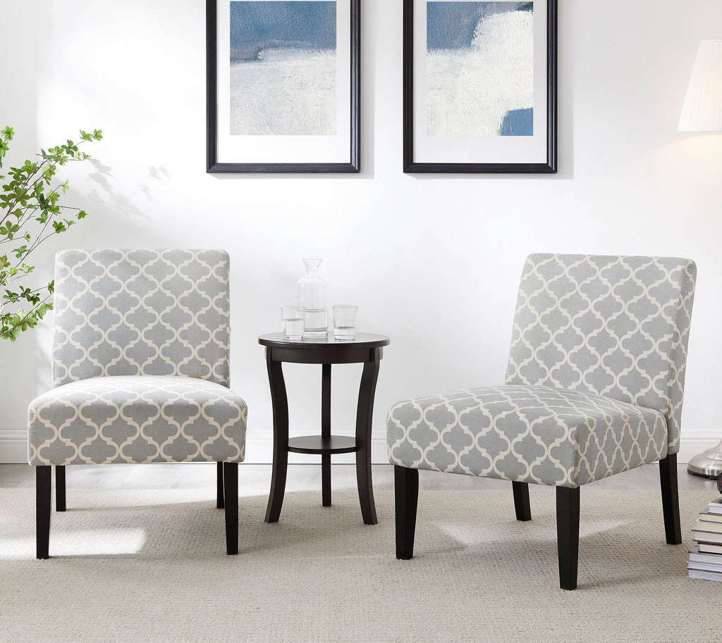 3pc Set Gray Fabric Upholstered Side Table and 2 Chairs O32600