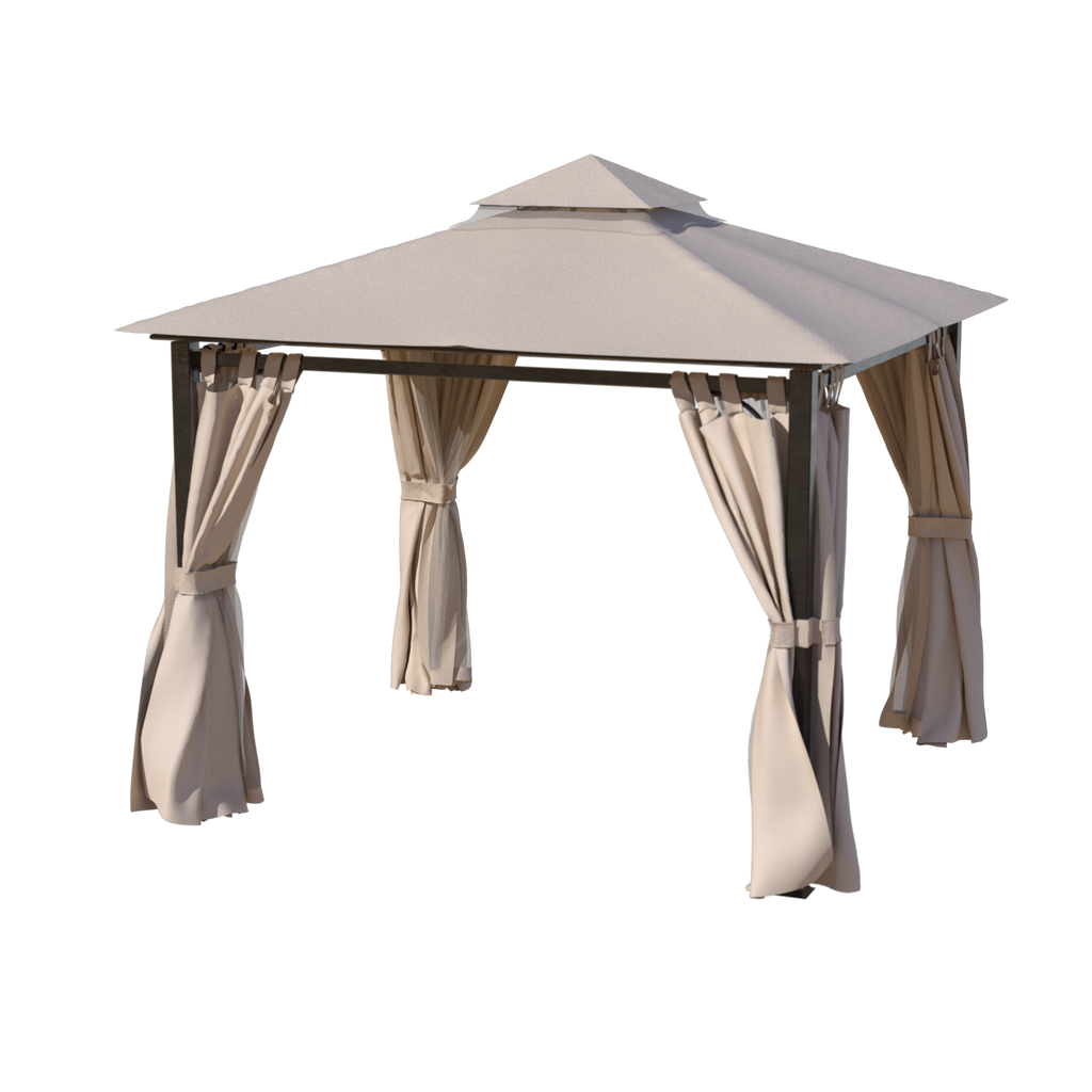 10 x 10 Outdoor Polyester Gazebo with Mosquito Netting and Privacy Curtains B84736