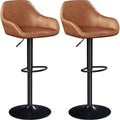 Vintage Adjustable Faux Leather Bar Stools with Backrest, Set of 2, Brown D228