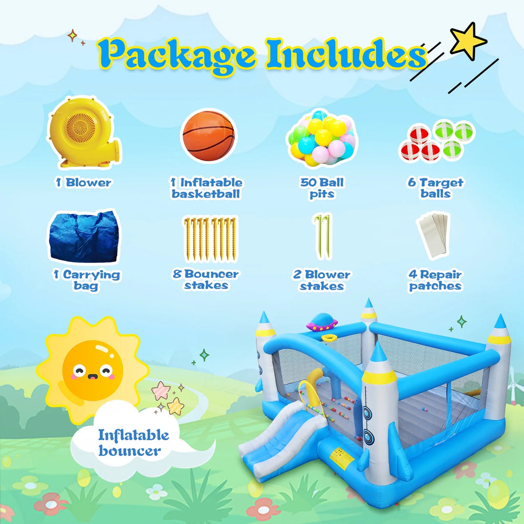Inflatable Bounce House with Blower, 198" x 180" x 96" Tall W9691