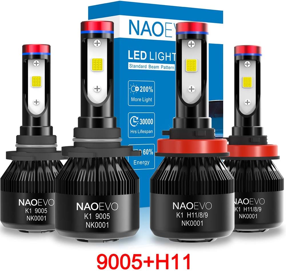 LED Headlight Bulbs Kit, High/Low Beam Combo, 2 Sets, 60W 7600LM 6000K Cool White C1176