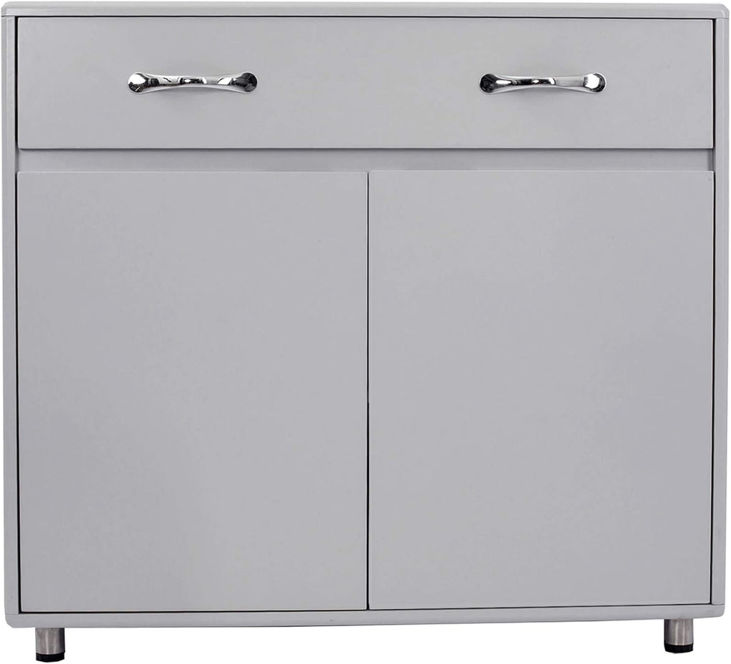 White Round Edge Storage Cabinet with 1 Drawer & 2 Doors W6637