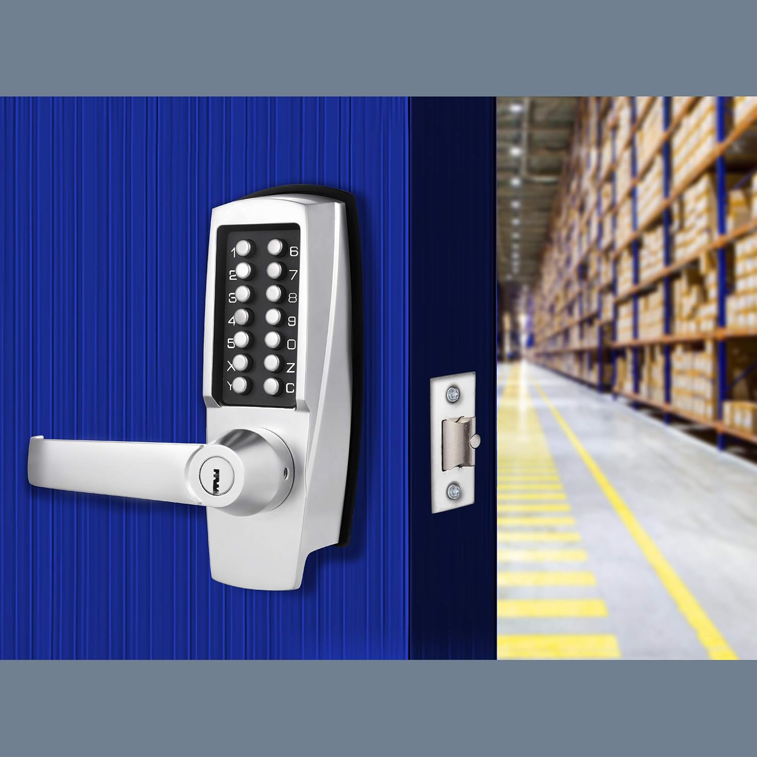 MX600 Mechanical Push Button Lever Lock, 60mm Backset Latch, 13 Digit Keypad, Satin Chrome A14475
