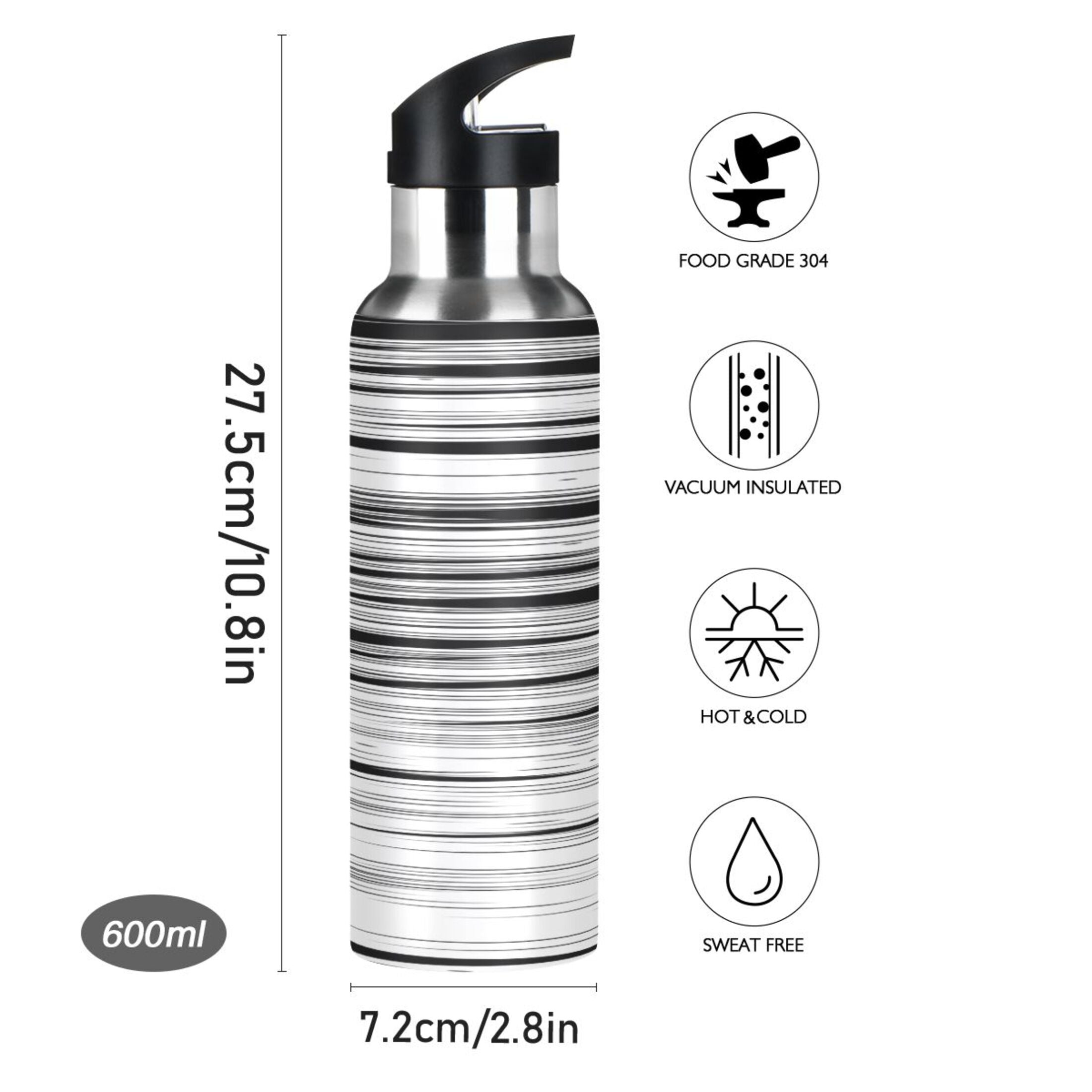 20 OZ Stainless Steel Vacuum Insulated Water Bottle with Straw Lid P223693