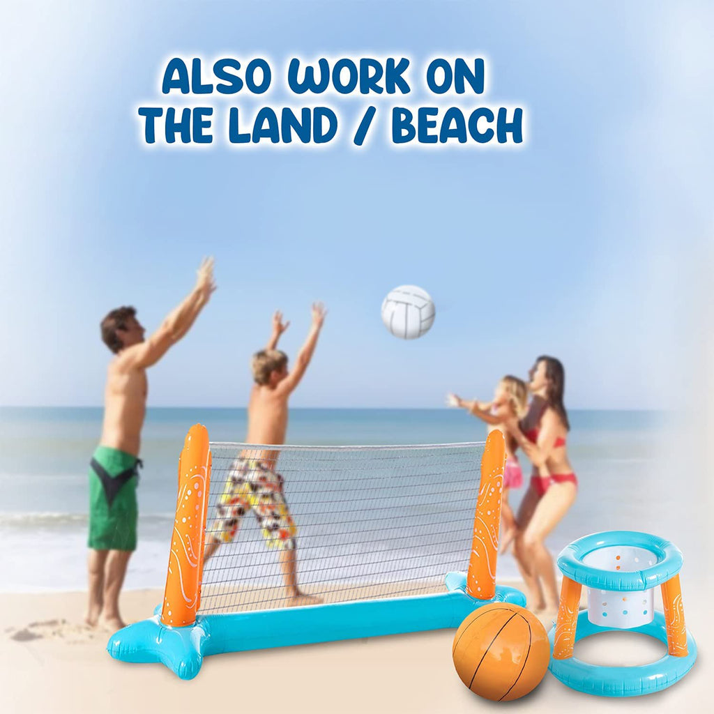 Inflatable Volleyball Net & Basketball Hoops Pool Float Set V422