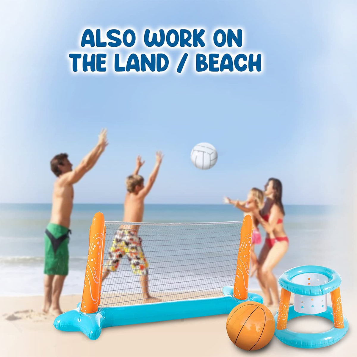 Inflatable Volleyball Net & Basketball Hoops Pool Float Set V422