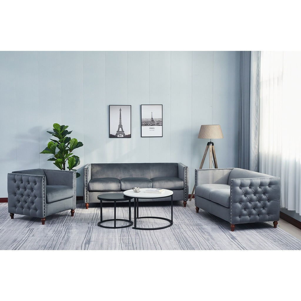 Beige 3-PC Nail Head Livingroom Set L16491