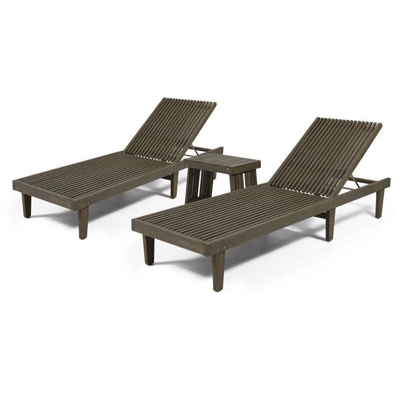 Gray 3-Pc Acacia Wood Chaise Lounge Set F486276