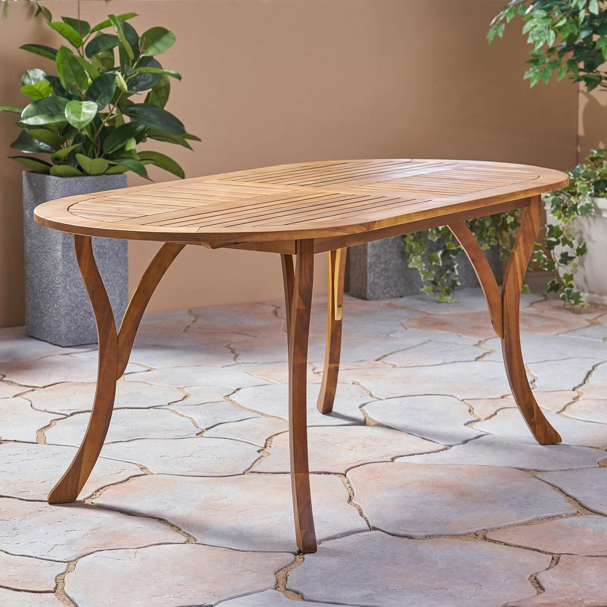 Teak Acacia Wood Oval Dining Table I482397