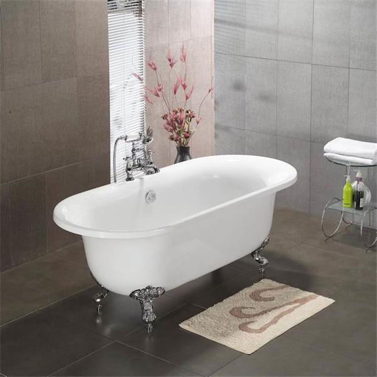 Acrylic Double Ended Clawfoot Bathtub 70 x 30 in. with Brushed Nickel Feet J1753