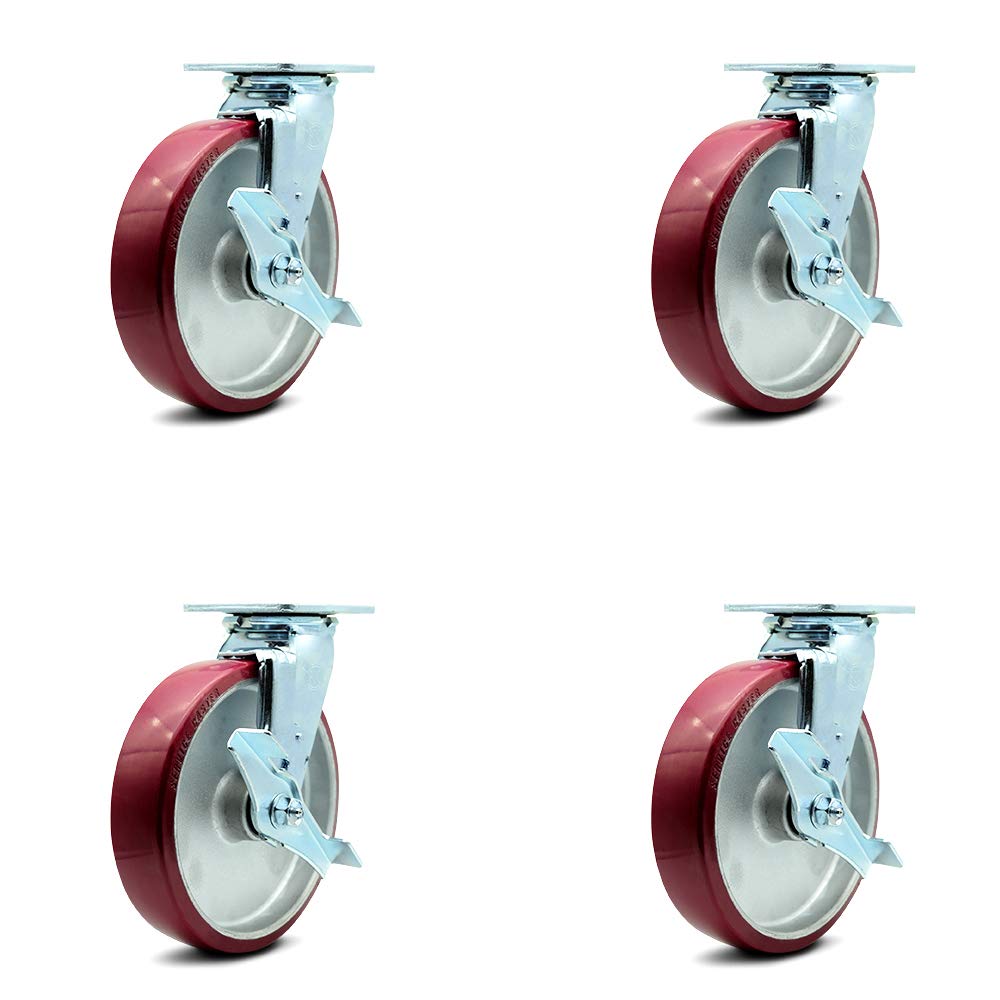 Swivel Top Plate Caster with 8 x 2 Maroon Wheel and Top Lock Brake, Pack of 2 G73977