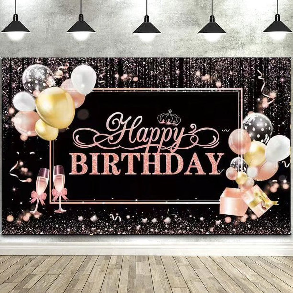 Rose Gold Glitters Birthday Banner Backdrop 45" x 70" K922784