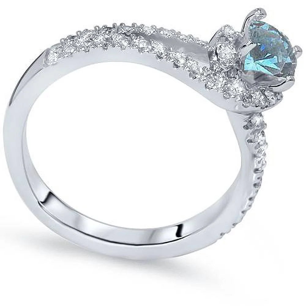 1ct Blue Diamond Twist Engagement Ring 14K White Gold C415440