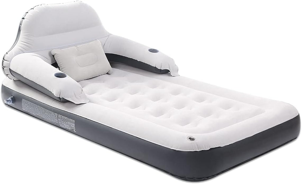 Twin Raised Portable Inflatable Air Mattress with Soft Backrest Patch Kit F493
