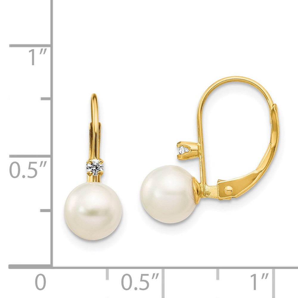 14kt Yellow Gold FW Cultured Pearl Diamond Leverback Earrings Y8428