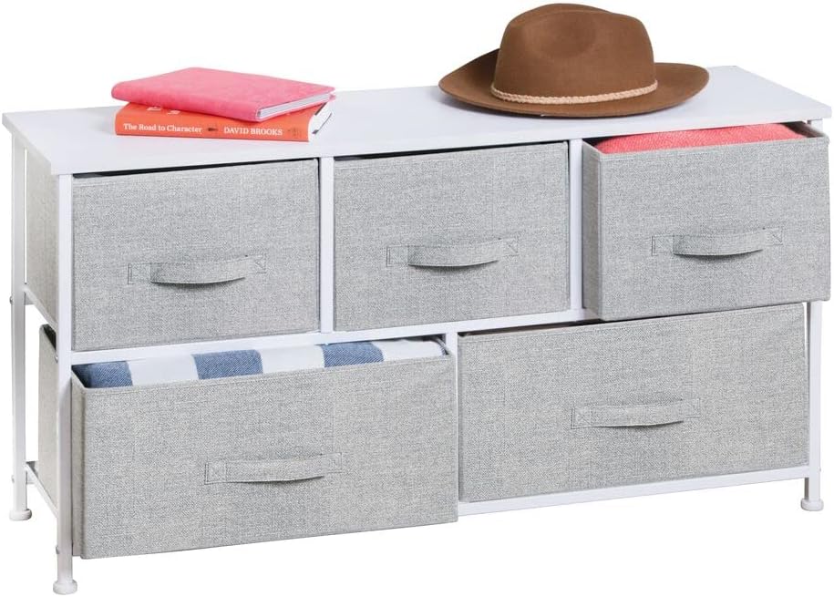5 Removable Fabric Drawers Light Yellow White Storage Dresser E108