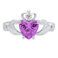 1.06ct Heart Cut Simulated Alexandrite 18k White Gold Claddagh Ring Size 3.75 J465