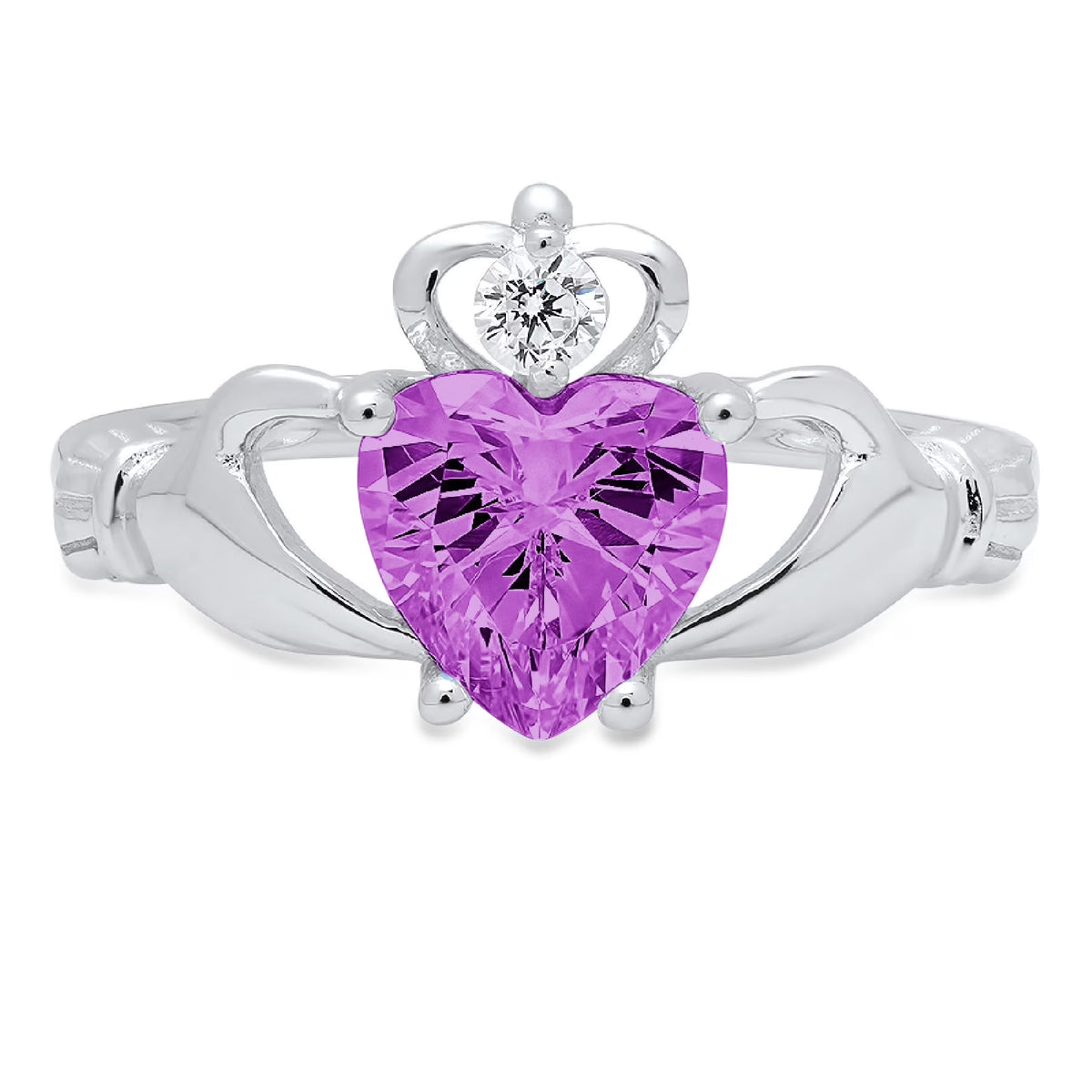 1.06ct Heart Cut Simulated Alexandrite 18k White Gold Claddagh Ring Size 3.75 J465