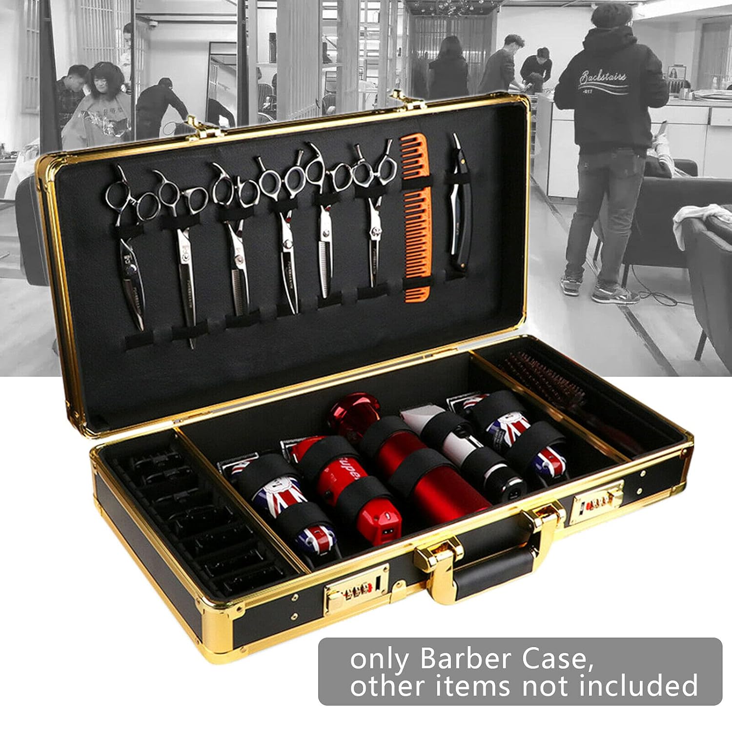 Barber Case Suitcase Carrying Case for Clippers Trimmers Scissors Combs Tools O299307